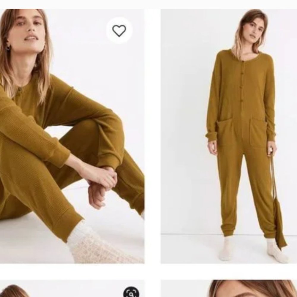 EUC Madewell Thermal Pajama Onesie, Small, Olive green